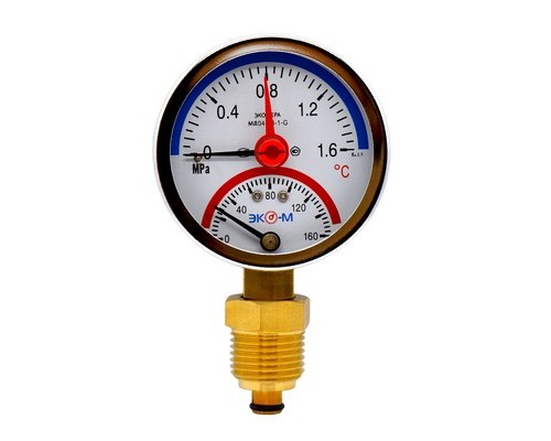 Термоманометр радиальный НР 1/4" Ø63 мм 0-16 бар Экомера