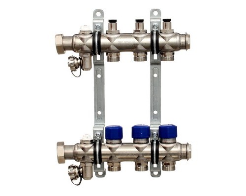 Коллекторная группа на 3 выхода НГ 1"х3/4" ЕК с вентилями Elsen нержавеющая сталь