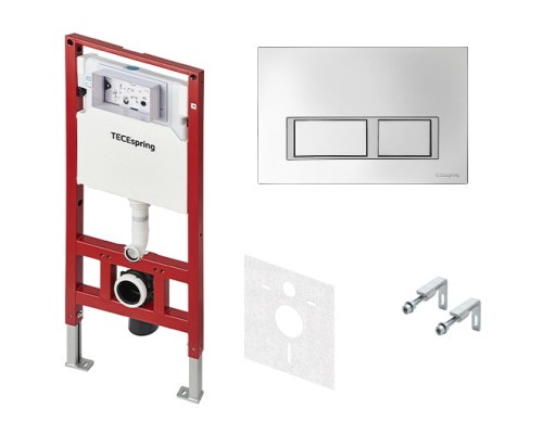 Инсталляция для унитаза Tece TECEspring Base 4 в 1 с прямоугольной кнопкой TECEspring V хром глянец