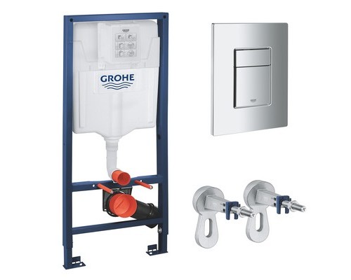 Инсталляция для унитаза Grohe Rapid SL 3 в 1 с квадратной кнопкой Skate Cosmopolitan хром
