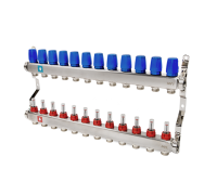 Коллекторная группа на 12 выходов ВР 1"х3/4" ЕК с расходомерами MVI нержавеющая сталь