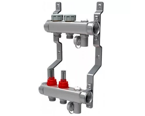 Коллекторная группа для тёплого пола на 2 выхода 3/4" с расходомерами Royal Thermo нержавеющая сталь