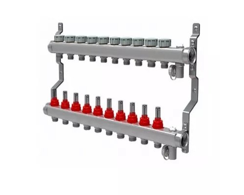 Коллекторная группа для тёплого пола на 10 выходов 3/4" с расходомерами Royal Thermo нержавеющая сталь