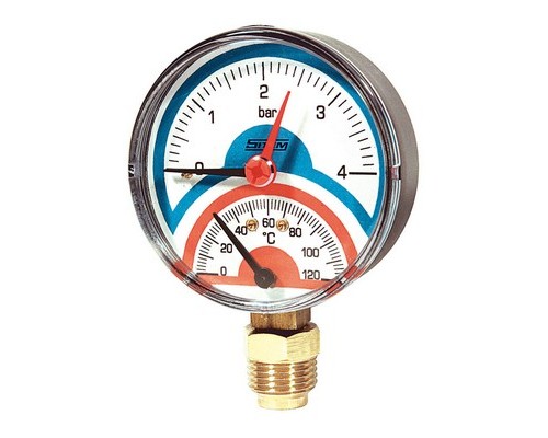 Термоманометр радиальный НР 1/2" Ø80 мм 0-4 бар Sitem