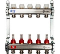 Коллекторная группа на 5 выходов SMS 0917 ВР 1"х3/4" ЕК с расходомерами Stout нержавеющая сталь