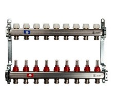 Коллекторная группа на 9 выходов SMS 0917 ВР 1"х3/4" ЕК с расходомерами Stout нержавеющая сталь