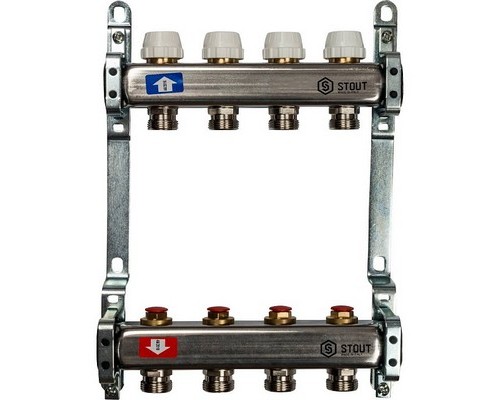 Коллекторная группа на 4 выхода SMS 0922 ВР 1"х3/4" ЕК Stout нержавеющая сталь