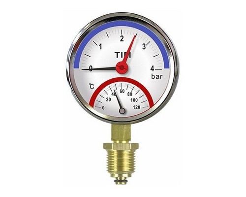 Термоманометр радиальный НР 1/2" Ø80 мм 0-4 бар Tim