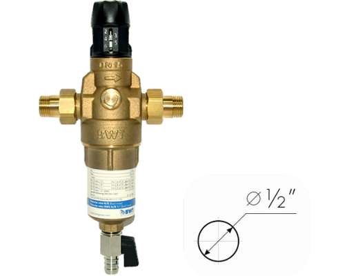 Фильтр для горячей воды с прямой промывкой и редуктором давления Protector mini H/R HWS, BWT 1/2"