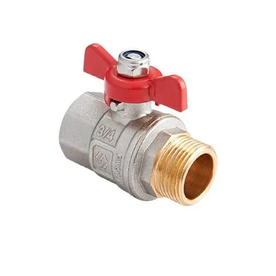 Кран шаровой латунный вн-НАР резьба, ручка-бабочка, никель MVI Premium