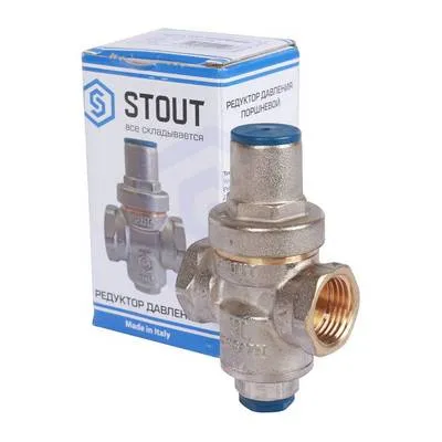 Регулятор давления воды ВВ 1/2" Ру=1-5,5 бар PN16 поршневой с отводом под манометр Никель Stout SVS-1010-000015