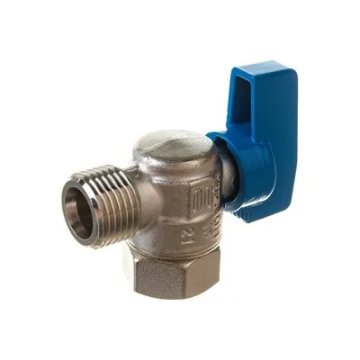 Кран шаровой латунный НАР резьба-НГ угловой, ручка-флажок синяя, никель Elsen