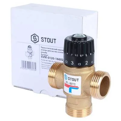 Клапан термостатический 35-60 °С KVs=2,5 м³/час с боковым смешением 1" НР Stout SVM-0120-256025