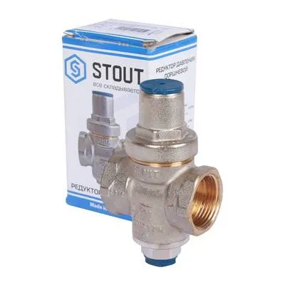 Регулятор давления воды ВВ 3/4" Ру=1-5,5 бар PN16 поршневой с отводом под манометр Никель Stout SVS-1010-000020