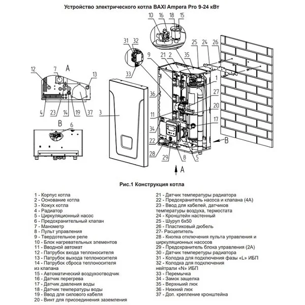 Котёл электрический Baxi Ampera Pro 14 1-контур., настенный 14 кВт