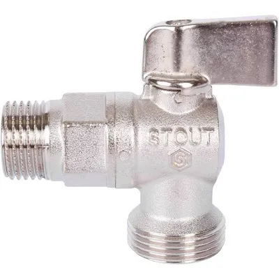 Кран шаровой для сантехнических приборов с наружной резьбой 1/2"х3/4" угловой флажок Никель Stout SVB-0059-001234