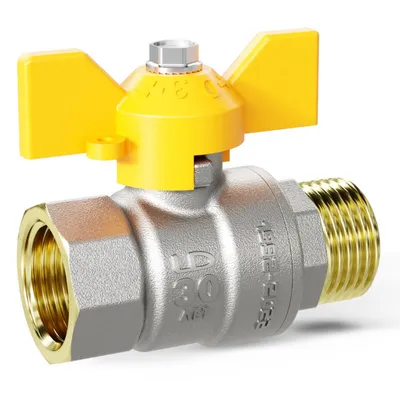 Кран шаровой для газа внутренняя/НАРУЖНАЯ резьба ВН 1/2" бабочка Никель LD Pride LD47.352.15