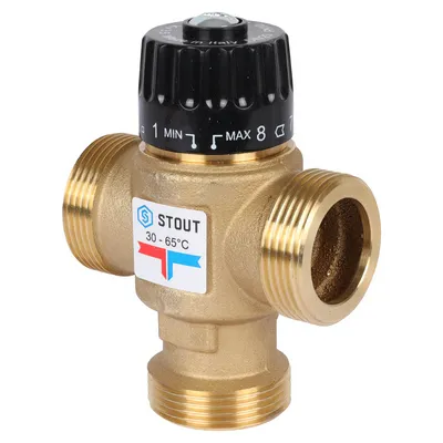 Клапан термостатический 30-65 °С KVs=3,5 м³/час с центральным смешением 11/4" НР Латунь Stout SVM-0125-356532