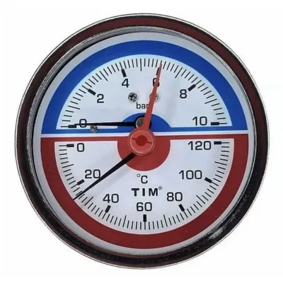 Термоманометр осевой Tim Y-80T 1/2" ДК80мм (0-120С)