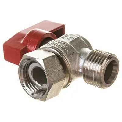 Кран шаровой латунный НАР резьба-НГ угловой, ручка-флажок красная, никель Elsen