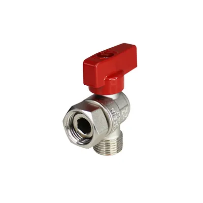 Кран шаровой латунный НАР резьба-НГ угловой, ручка-флажок красная, никель Elsen