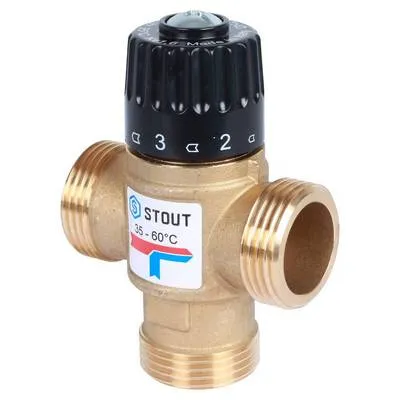 Клапан термостатический 35-60 °С KVs=2,5 м³/час с боковым смешением 1" НР Stout SVM-0120-256025