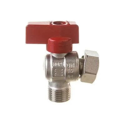 Кран шаровой латунный НАР резьба-НГ угловой, ручка-флажок красная, никель Elsen