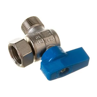 Кран шаровой латунный НАР резьба-НГ угловой, ручка-флажок синяя, никель Elsen