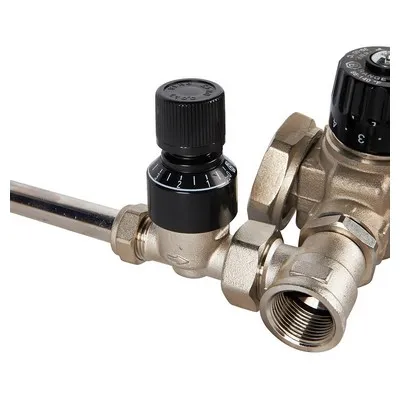 Смесительный узел для тёплого пола 30-60 °С (без насоса, с байпасом), латунь никелированная Stout SDG-0120-002000