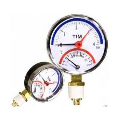 Термоманометр радиальный 0-10 бар (0-120 °С) 1/2" Ø80 мм Tim Y-80-10