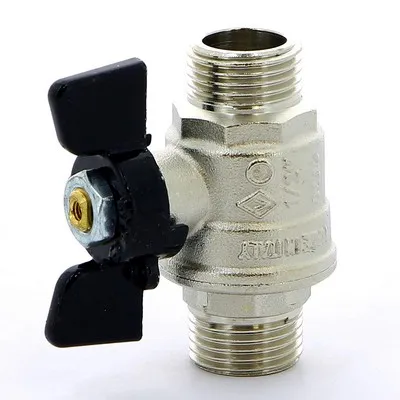 Кран шаровой латунный НАР-НАР резьба, ручка-бабочка, усиленный, никель Bugatti Oregon