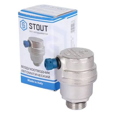 Воздухоотводчик автоматический Stout 1/2" Наружная резьба горизонтальный выпуск Никель SVS-1012-000015