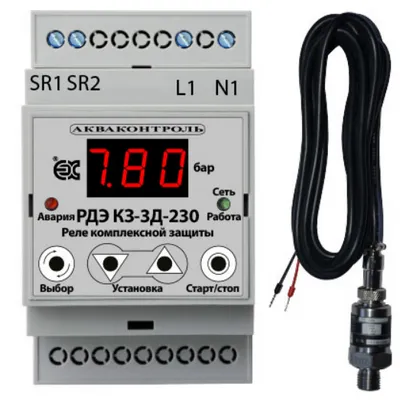 Реле защиты электронное РДЭ-КЗ-3Д-230-0-10 1,5 кВт-2% НАР 1/4" по давлению на DIN рейку Extra Акваконтроль 4308122300