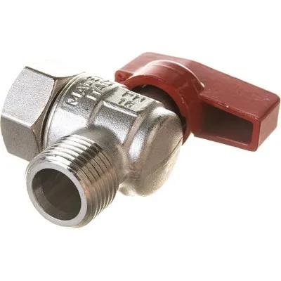 Кран шаровой латунный НАР резьба-НГ угловой, ручка-флажок красная, никель Elsen