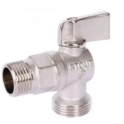 Кран шаровой для сантехнических приборов с наружной резьбой 1/2"х3/4" угловой флажок Никель Stout SVB-0059-001234