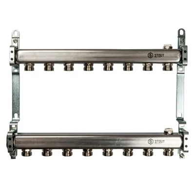 Коллекторная группа (болванка) для отопления Stout на 8 выходов из нержавеющей стали SMS-0923-000008