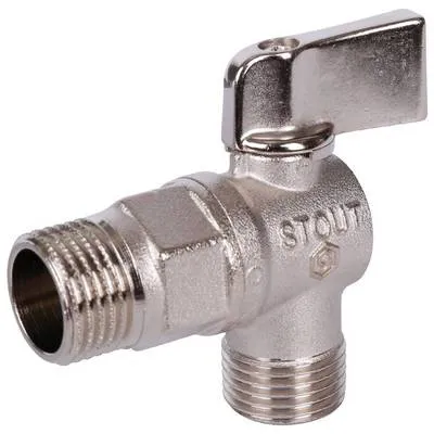 Кран шаровой для сантехнических приборов с наружной резьбой 1/2"х1/2" угловой флажок Никель Stout SVB-0059-001212