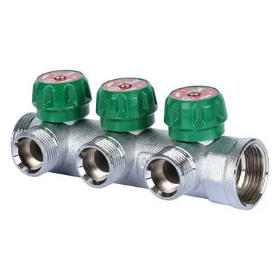 Коллектор Stout 1"х3/4" ЕК с регулирующими вентилями, Хром