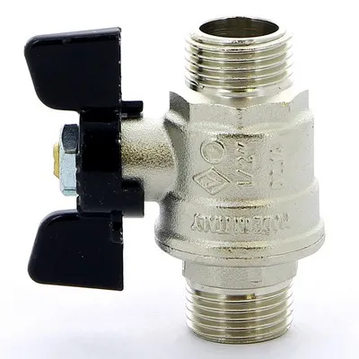 Кран шаровой латунный НАР-НАР резьба, ручка-бабочка, усиленный, никель Bugatti Oregon