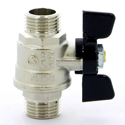 Кран шаровой латунный НАР-НАР резьба, ручка-бабочка, усиленный, никель Bugatti Oregon