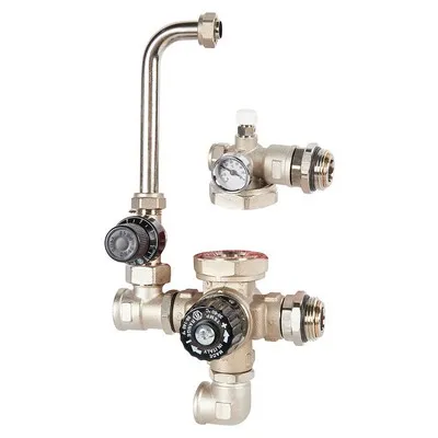 Смесительный узел для тёплого пола 30-60 °С (без насоса, с байпасом) Никель Stout SDG-0120-002000