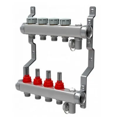 Группа коллекторная для тёплого пола Royal Thermo на 4 выхода с расходометрами RTE 52.104