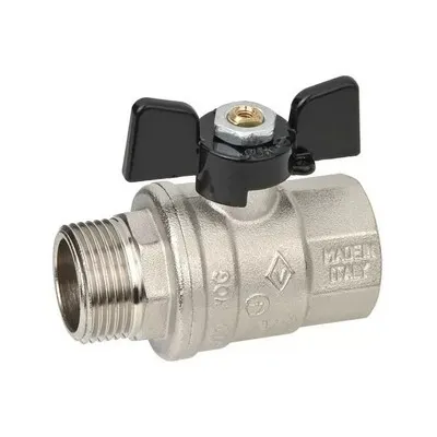 Кран шаровой латунный вн-НАР резьба, ручка-бабочка, усиленный, никель Bugatti Oregon