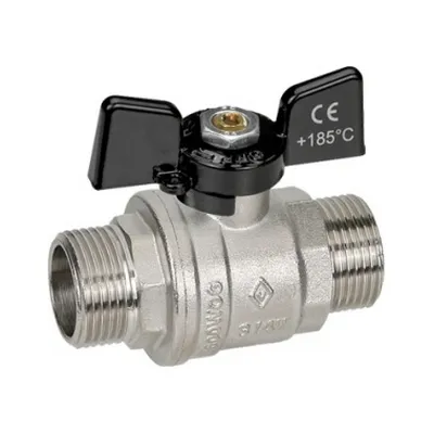 Кран шаровой латунный НАР-НАР резьба, ручка-бабочка, усиленный, никель Bugatti Oregon