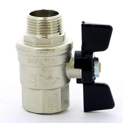 Кран шаровой латунный вн-НАР резьба, ручка-бабочка, усиленный, никель Bugatti Oregon