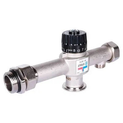 Смесительный узел для тёплого пола 30-60 °C (без насоса) с термостатическим клапаном Stout Никель SDG-0120-007000