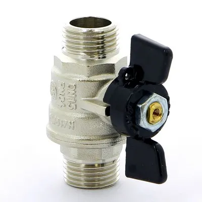 Кран шаровой латунный НАР-НАР резьба, ручка-бабочка, усиленный, никель Bugatti Oregon