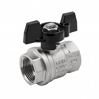 Кран шаровой латунный вн-вн резьба, ручка-бабочка, усиленный, никель Elsen Strong T