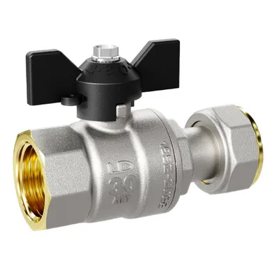 Кран шаровой латунный вн резьба-НГ 1/2", ручка-бабочка чёрная, никель LD Pride