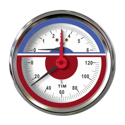 Термоманометр аксиальный 0-10 бар 0-120 °С 1/2" Ø80 мм Tim Y-80T-10